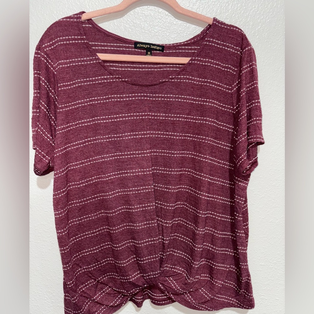 Women's Burgundy Striped Short Sleeve Top